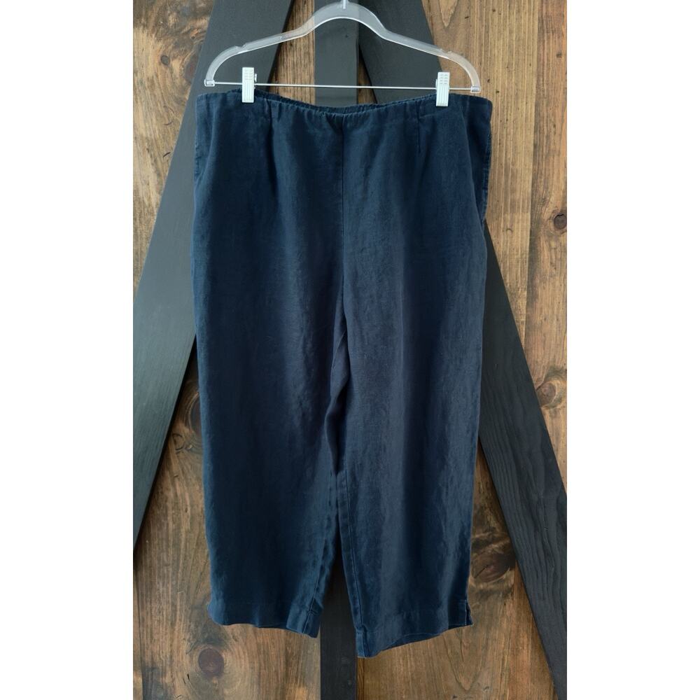 J. Jill Love Linen Navy Blue Crop Pant Size Large Lagenlook Minimalist Coastal